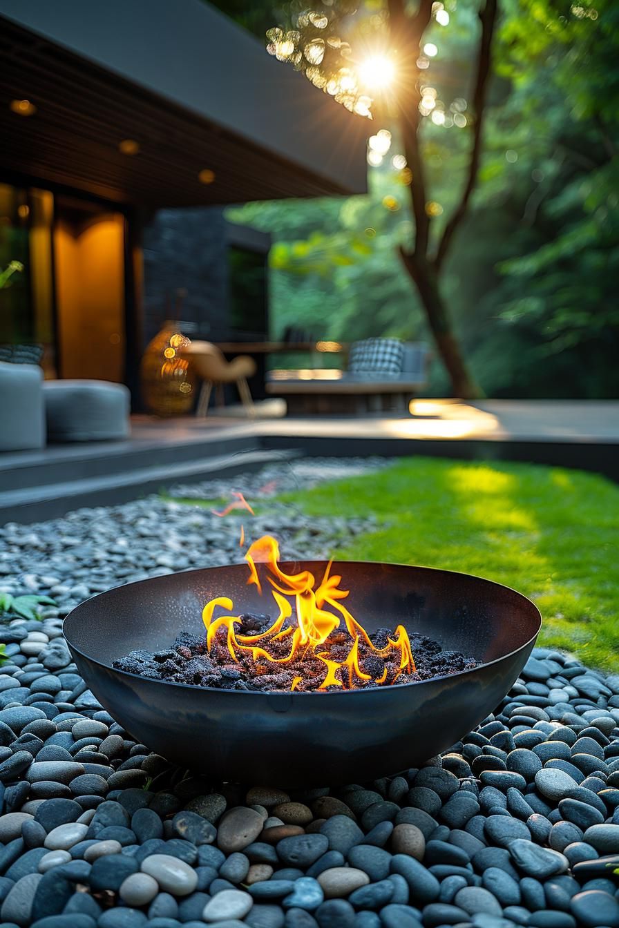 4. Portable Metal Fire Bowl on Gravel
