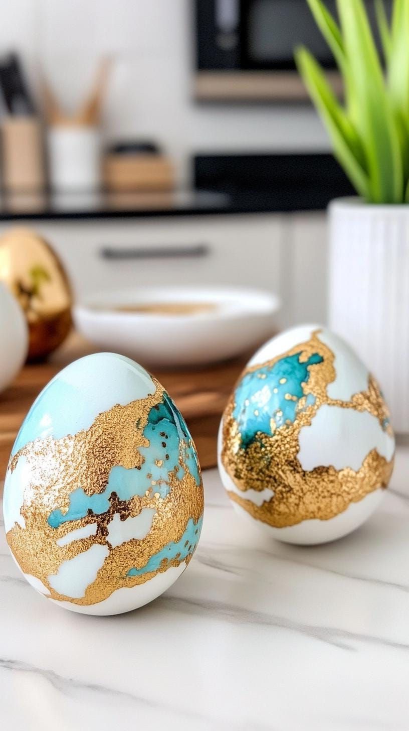 12. Gold-Accented Abstract Painted Eggs - photo 2