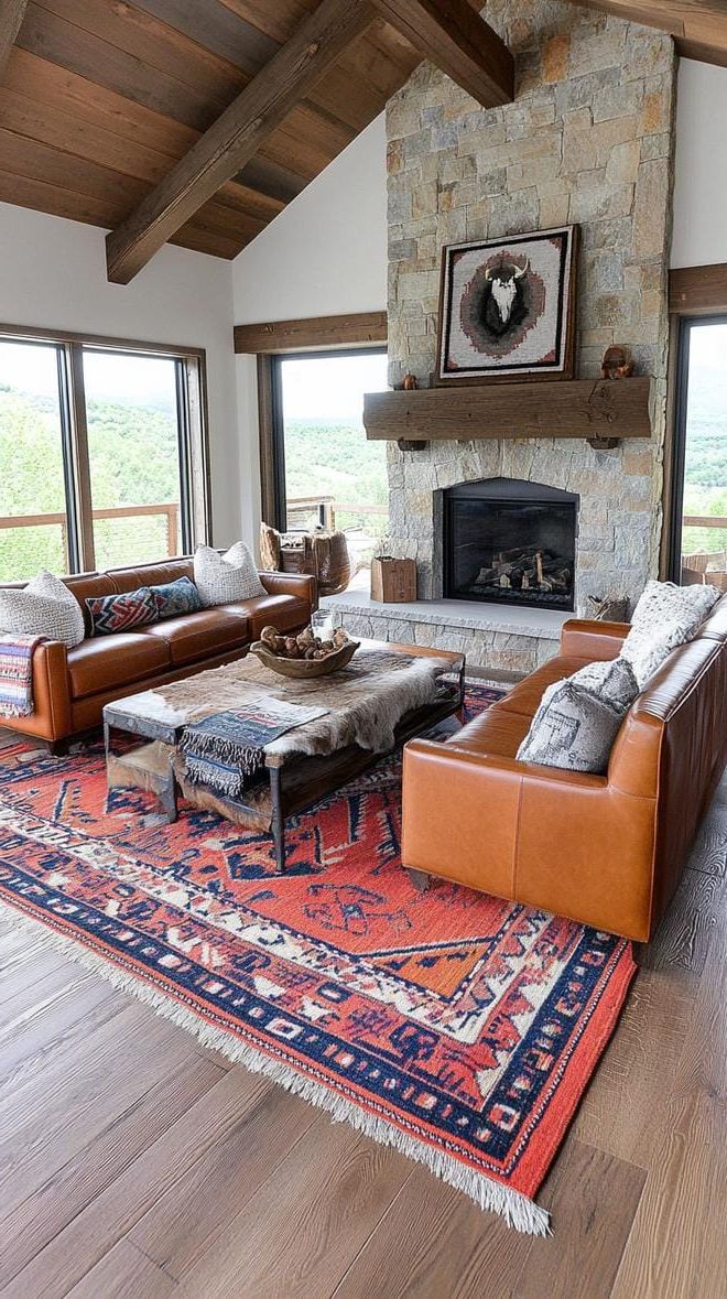 7. Stone Fireplace With Leather Seating - photo 4