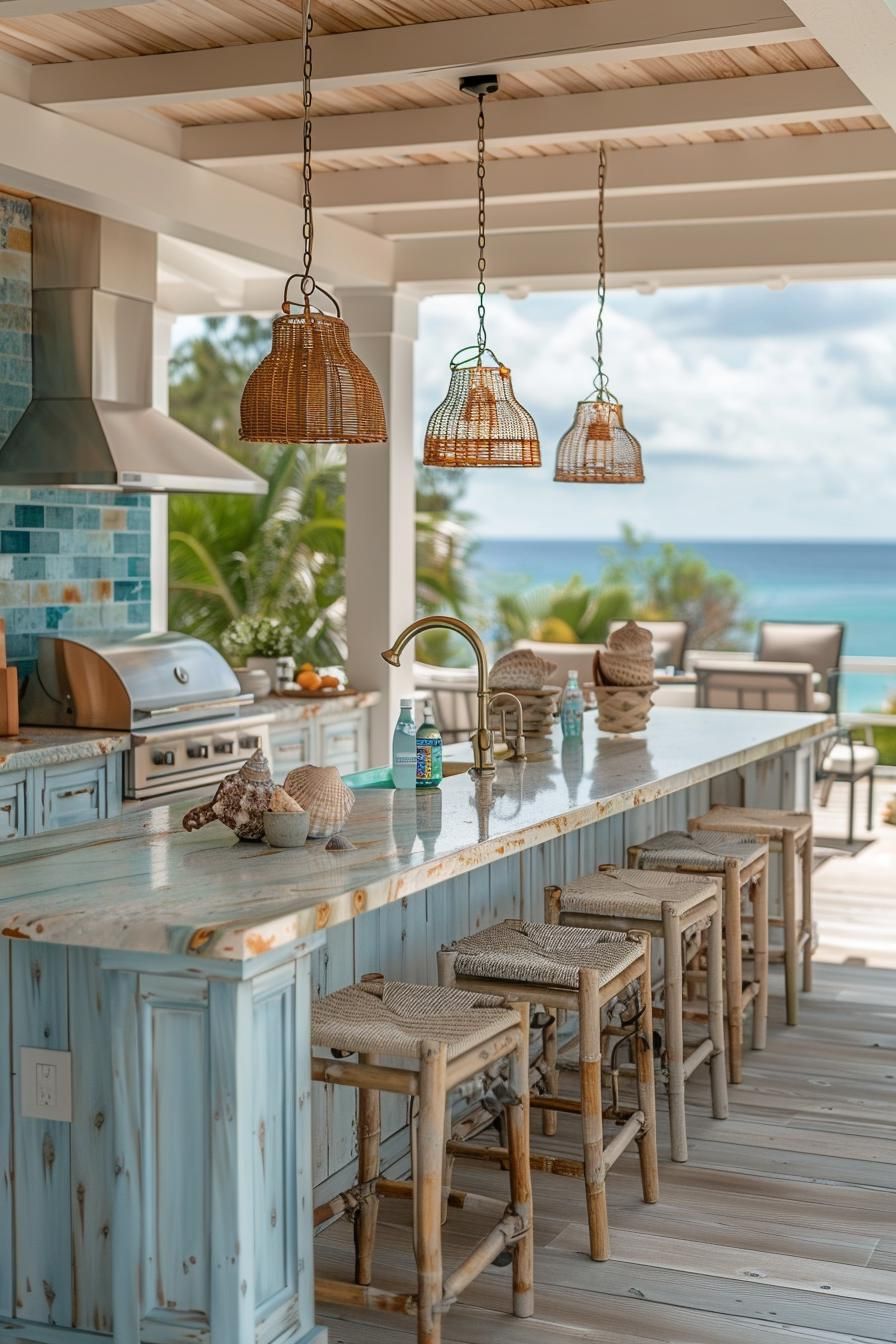 6. Seaside-Inspired Outdoor Kitchen Oasis