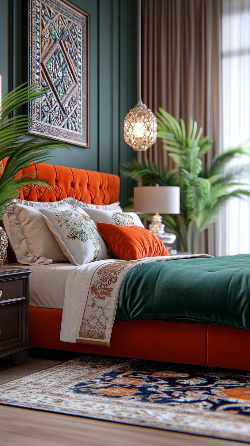 20. Moody velvet bedding against dark wall paint