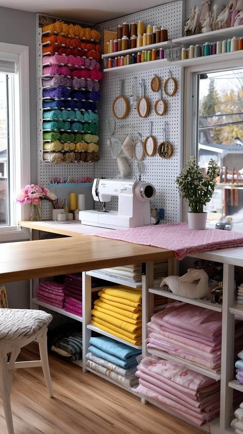 21. Sewing Haven With Pegboard Decor for Embroidery - photo 2