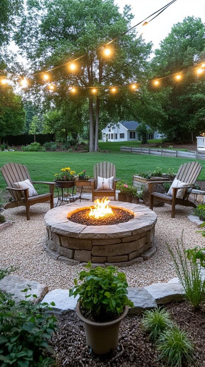 16. Backyard Stone Fire Pit with Farmhouse Chairs - photo 2