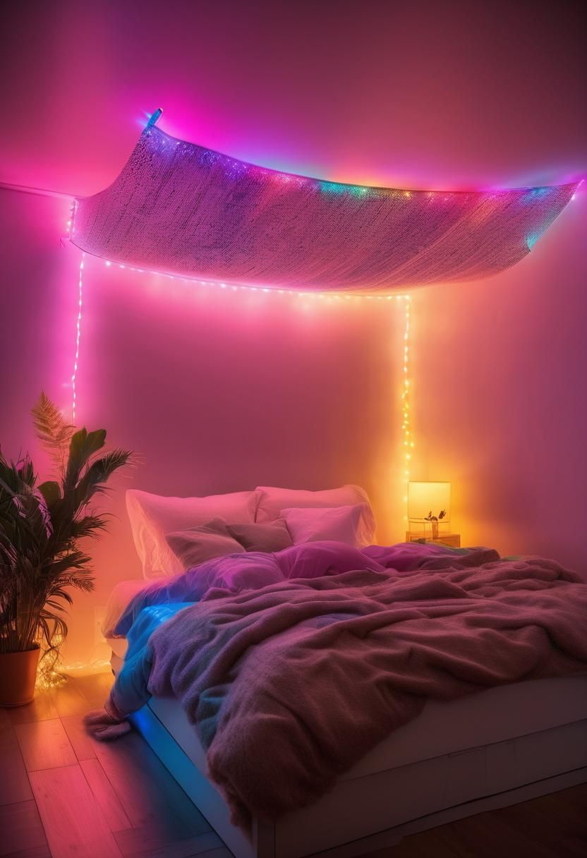 33. Colorful LED Pillow Fort Creation