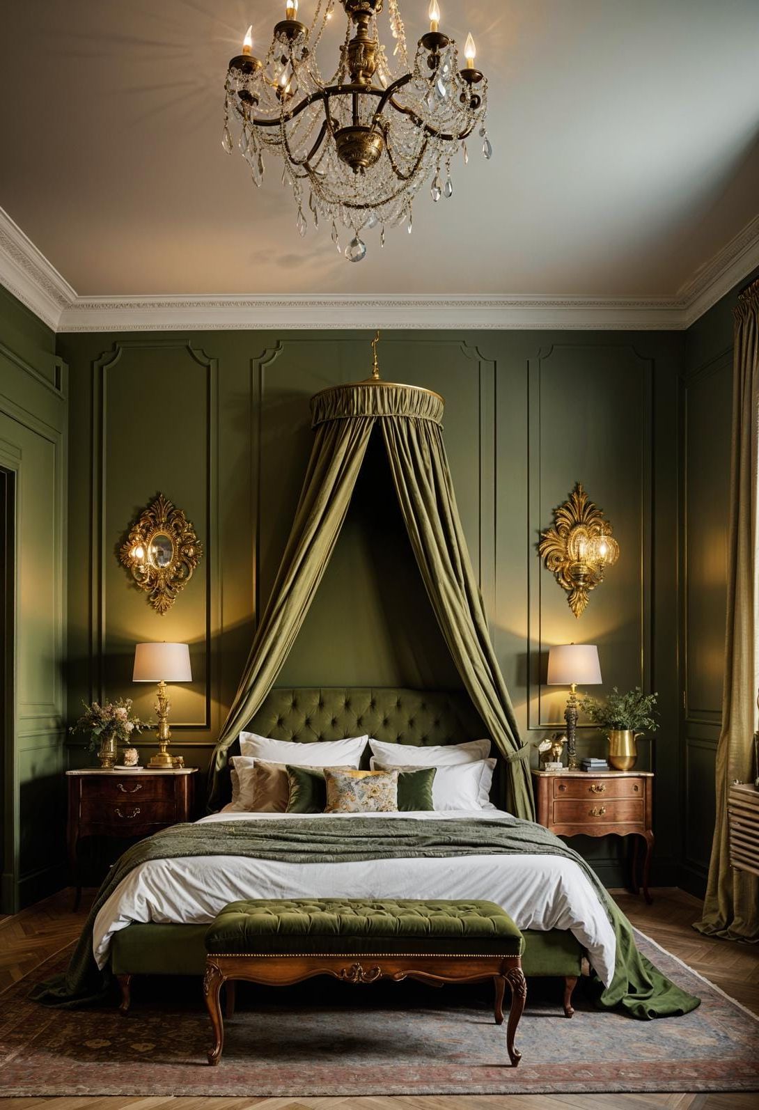 12. Vintage Olive Green Bedroom with Antique Furniture - photo 4