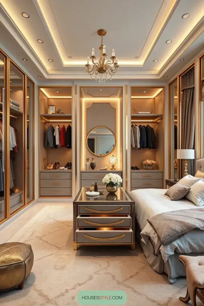 Custom Walk-In Wardrobes With Glass Accents