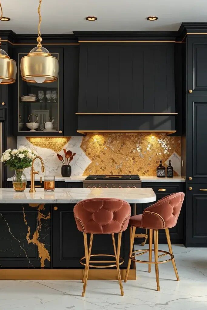 Experience Elegant Kitchens with Stunning Gold Leaf Accents
