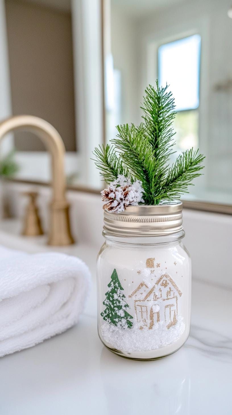 12. Mason Jar with Mini Tree and Faux Snow