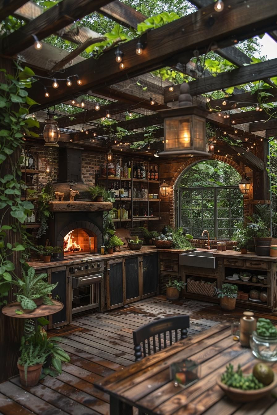 1. Rustic Outdoor Kitchen Paradise