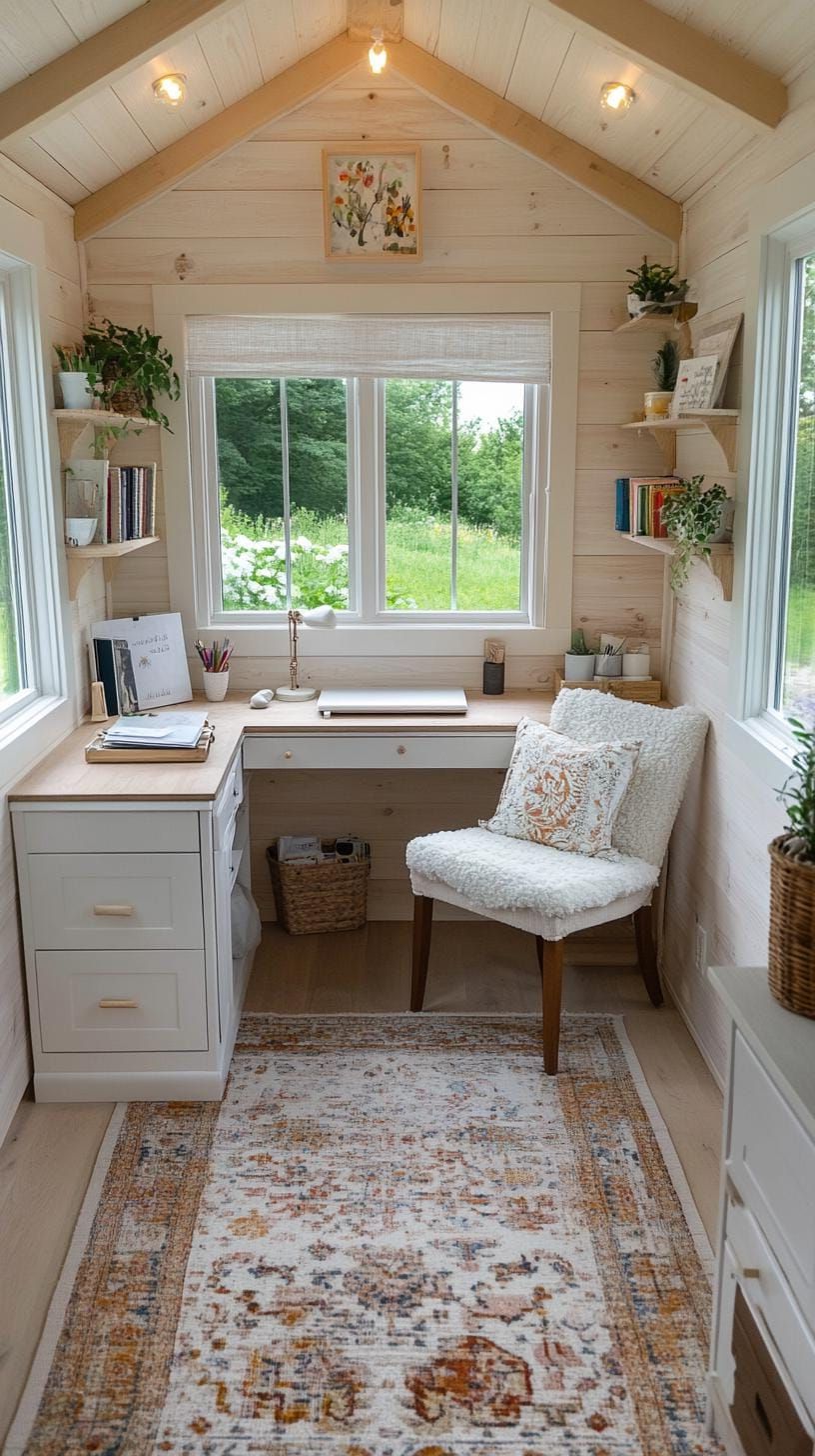 9. Rustic She Shed with Girly Farmhouse Touches