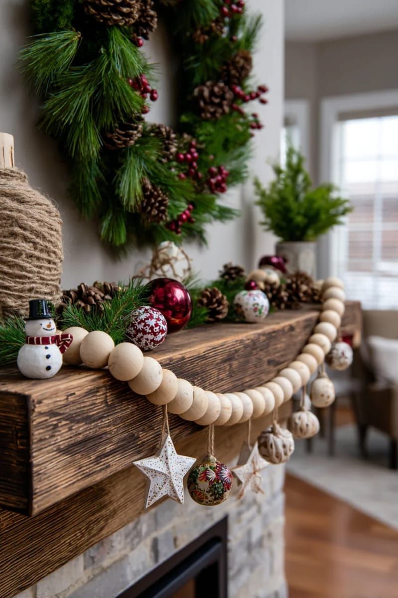 30. Wooden bead garland with hand-painted mantel ornaments - photo 2