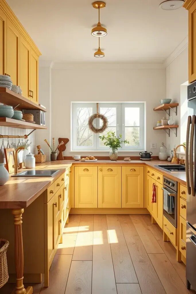 Pairing Yellow Cabinets With Wood Accents - photo 2