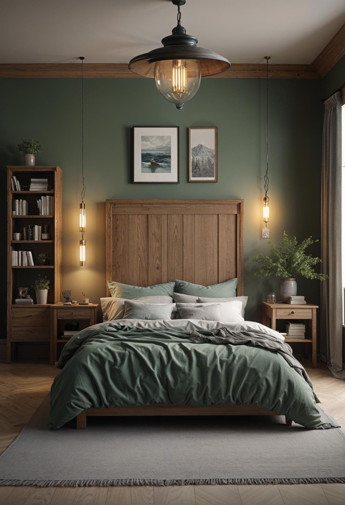 7. Rustic Sage and Grey Bedroom Style