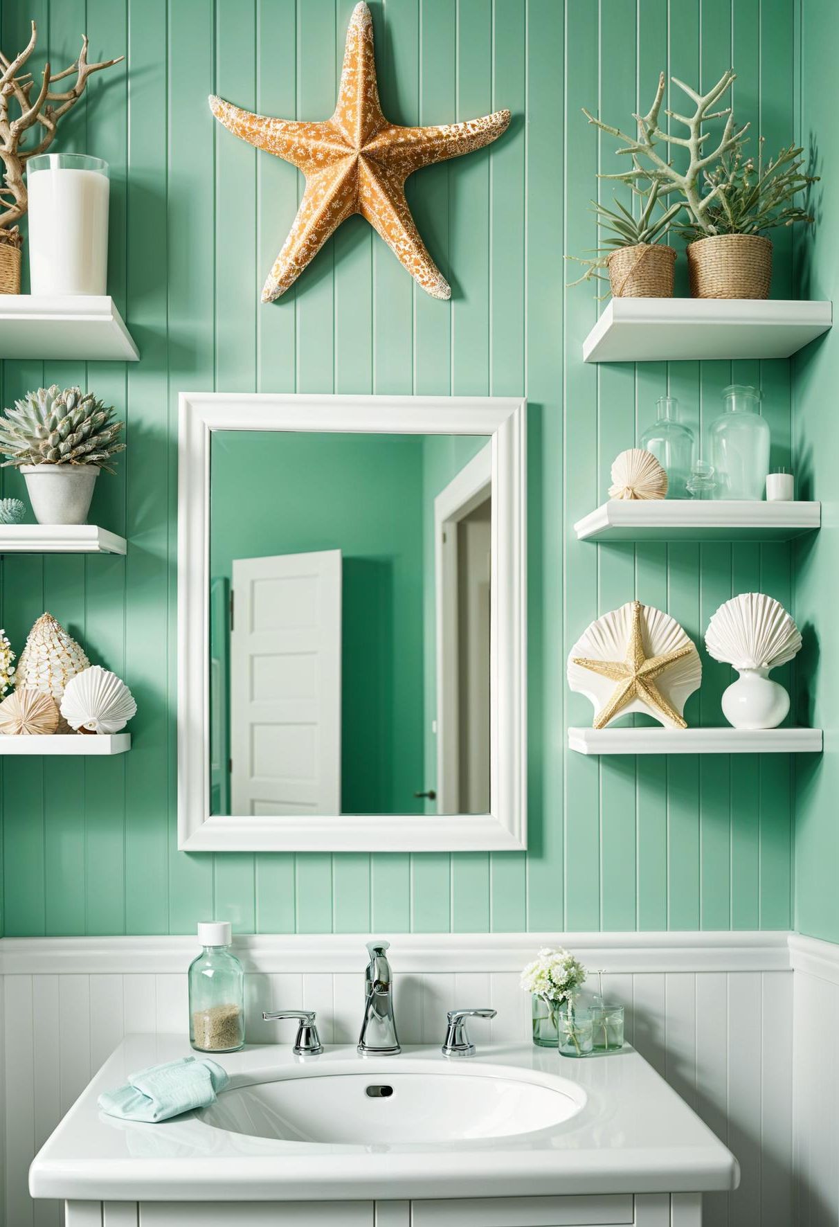 18. Coastal-Style Green Bathroom Ideas