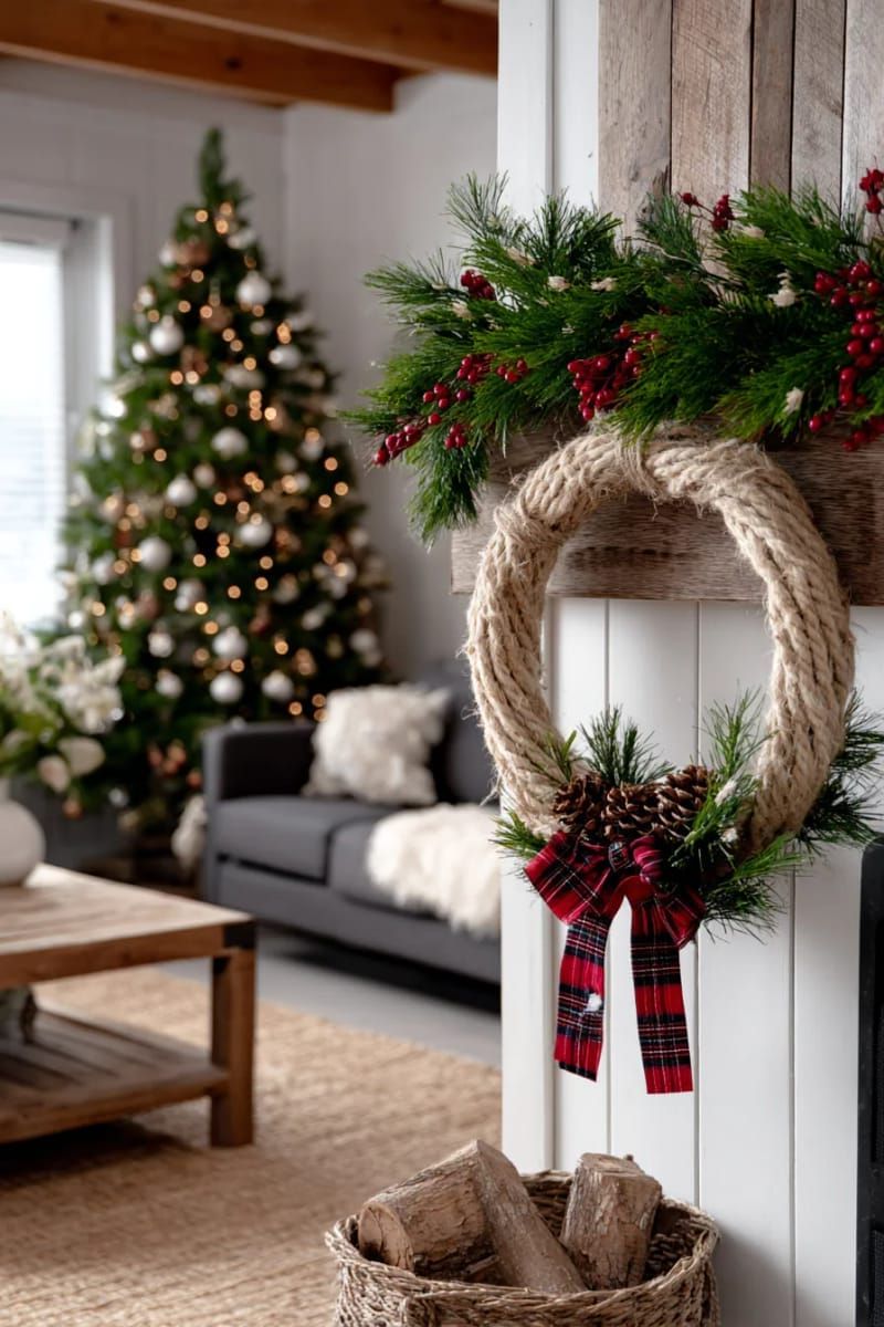 19. Rope wreath with cedar, pinecones, and tartan ribbon - photo 3