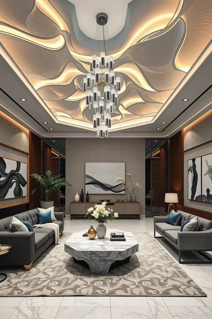 Bold Interiors Featuring Abstract Ceiling Treatments