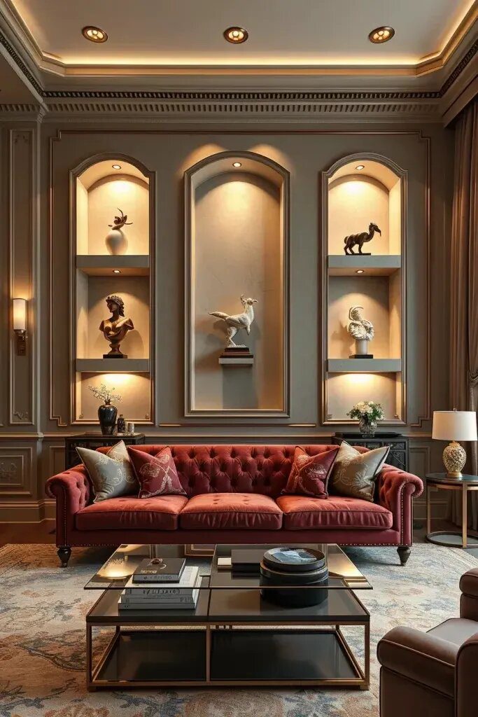 10. Light Up Wall Niches With Small Art Objects