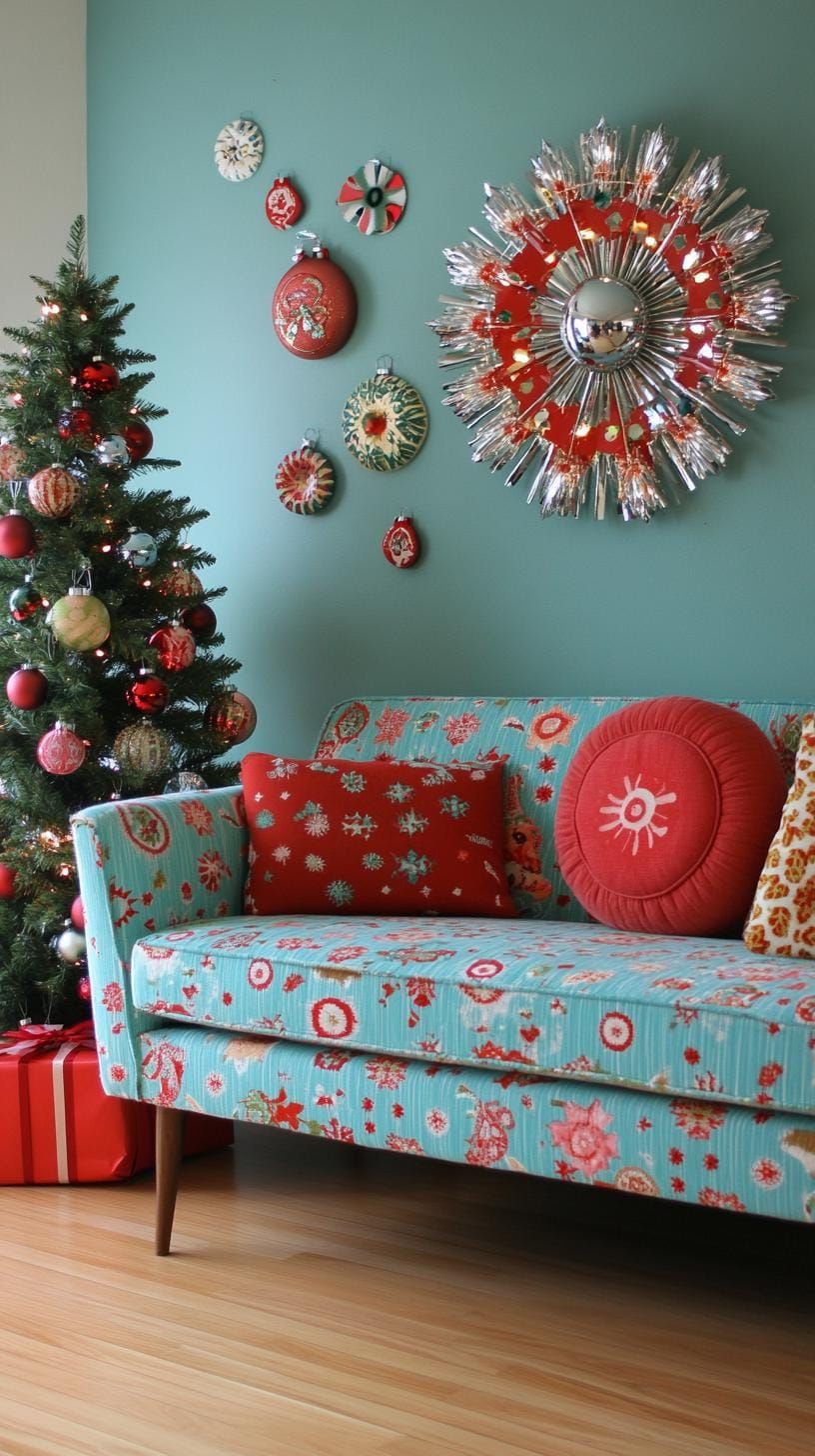 5. Turquoise and pink aluminum tree living room