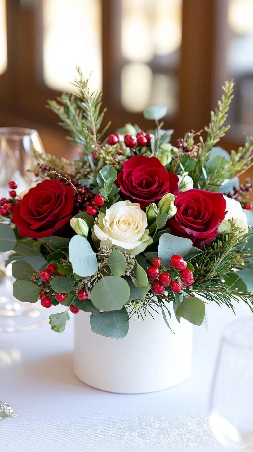8. Crimson Rose Centerpieces for Winter