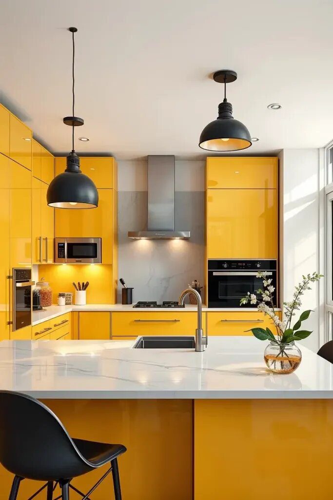 Stylish Yellow Cabinets for a Sleek Kitchen
