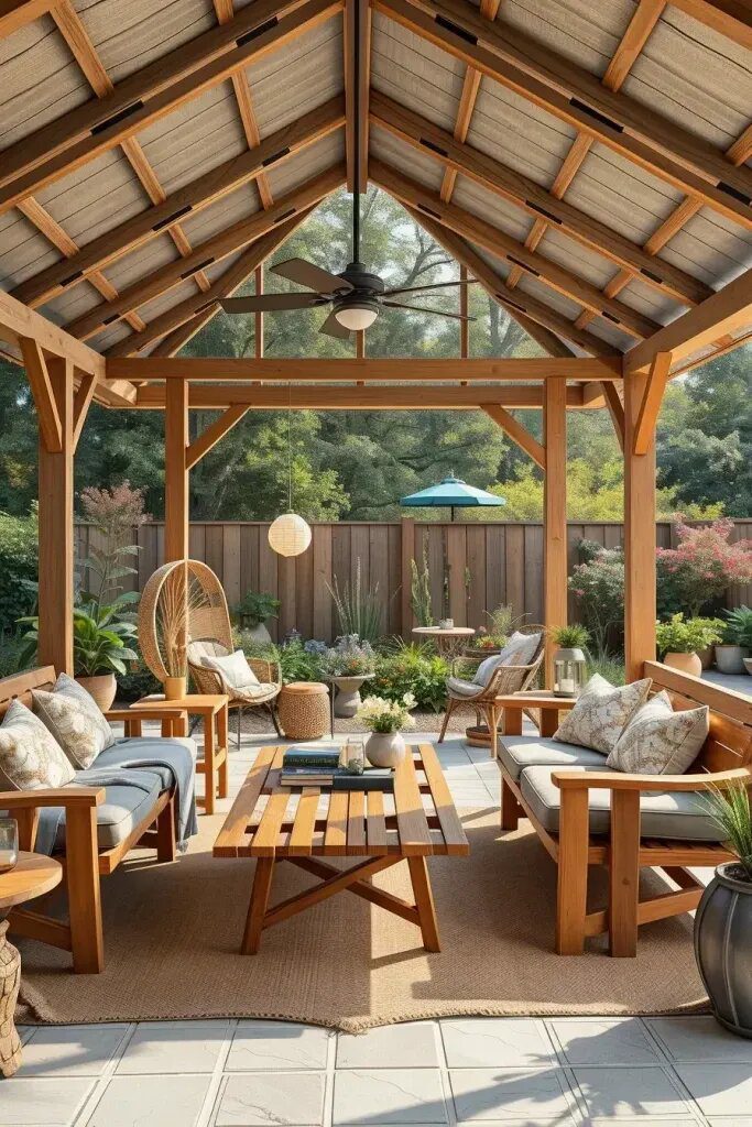 Natural Wood Furniture for Rustic Gazebo Charm