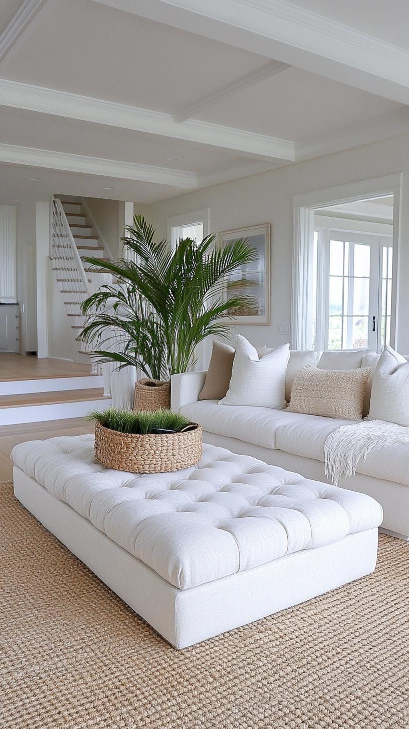 19. Tufted Linen Ottoman as Table and Seat - photo 4