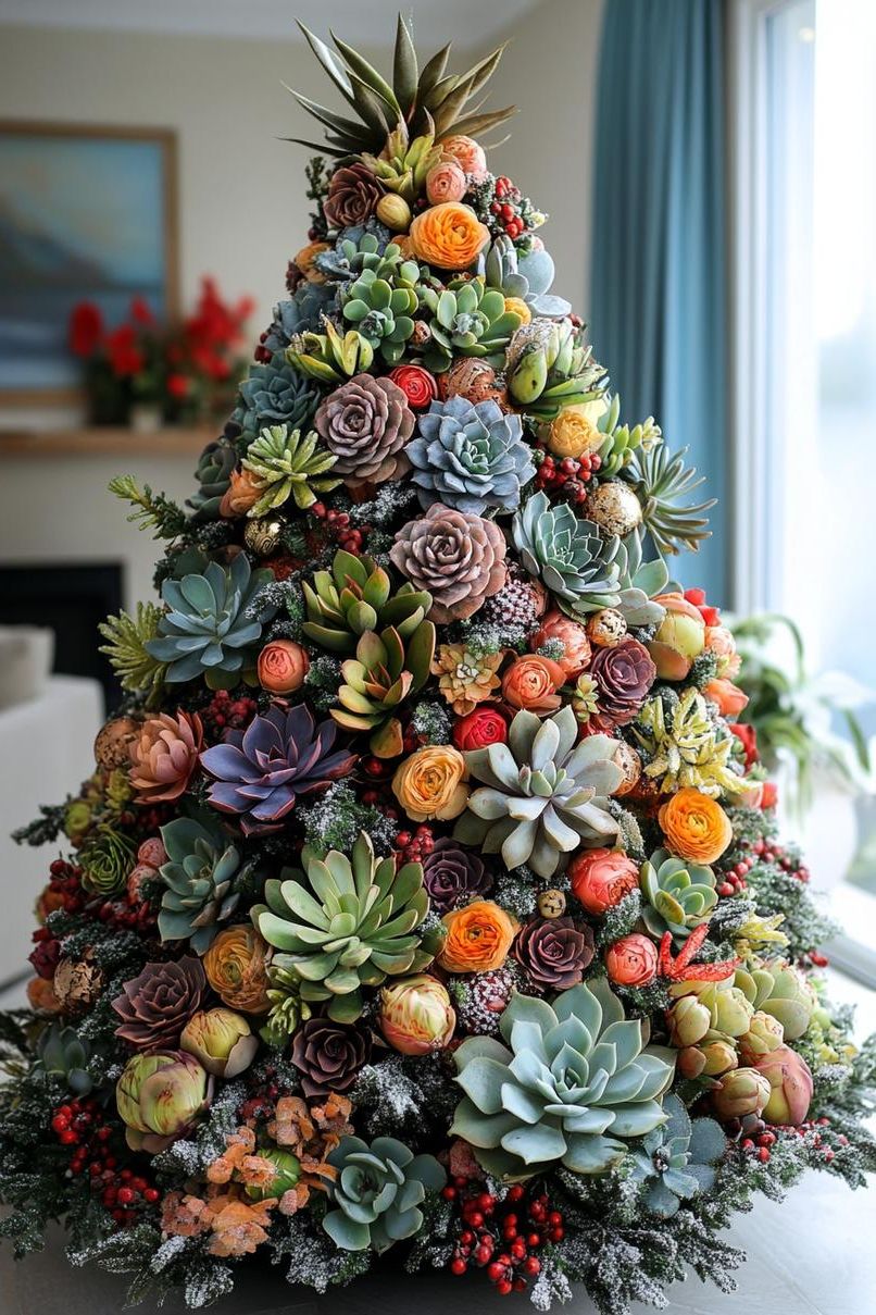 15. Succulent Christmas Tree Variations