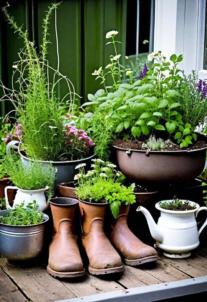 16. Upcycled Container Herb Garden Ideas