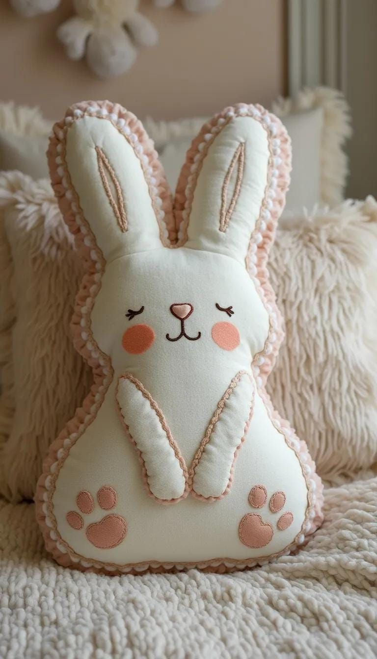 20. Embroidered Bunny-Shaped Throw Pillow