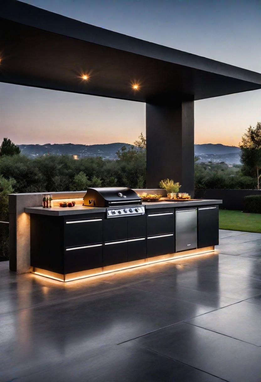 4. Sleek Black LED Outdoor Kitchen