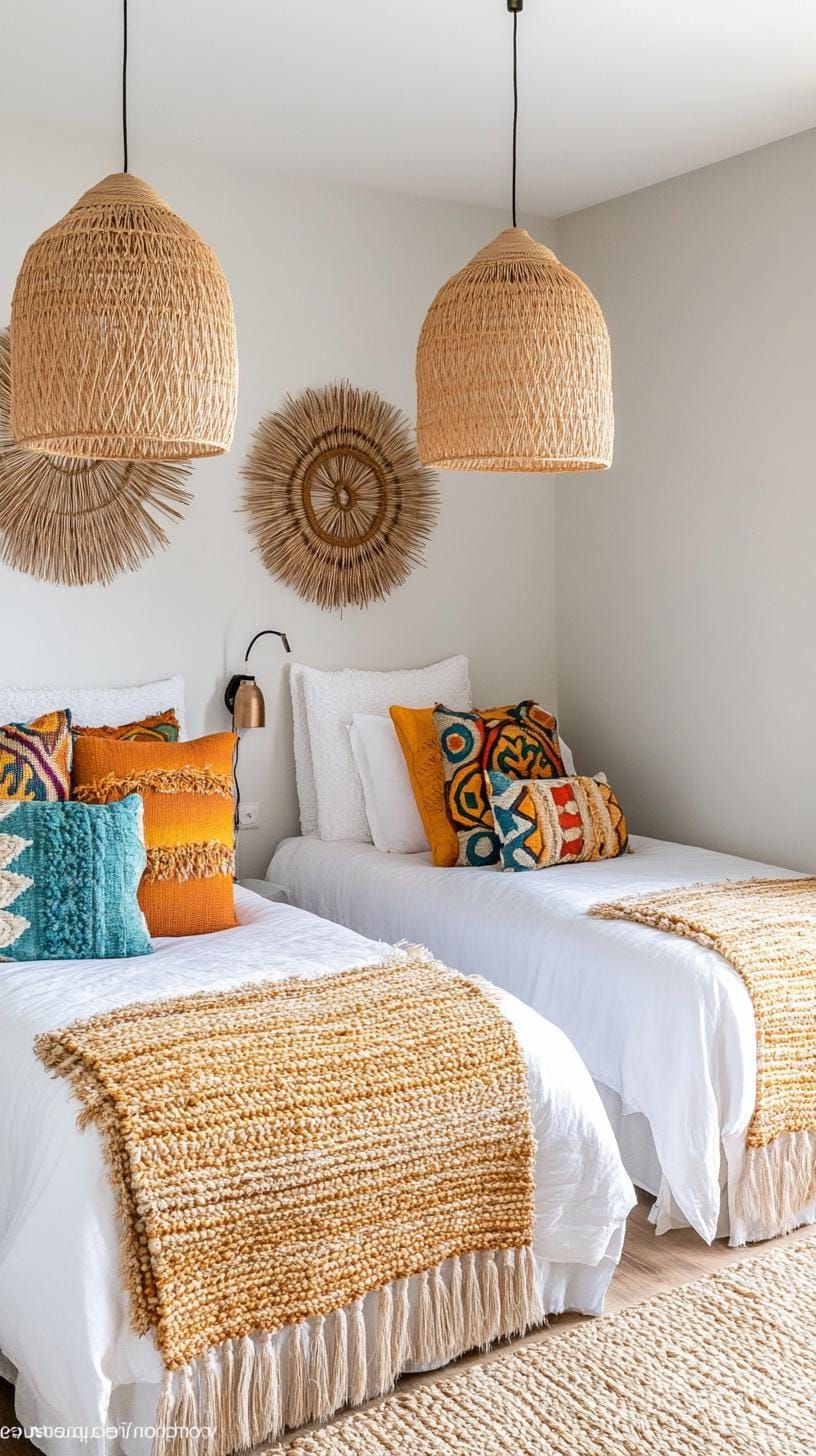 2. Hanging Woven Pendant Lights Over Beds