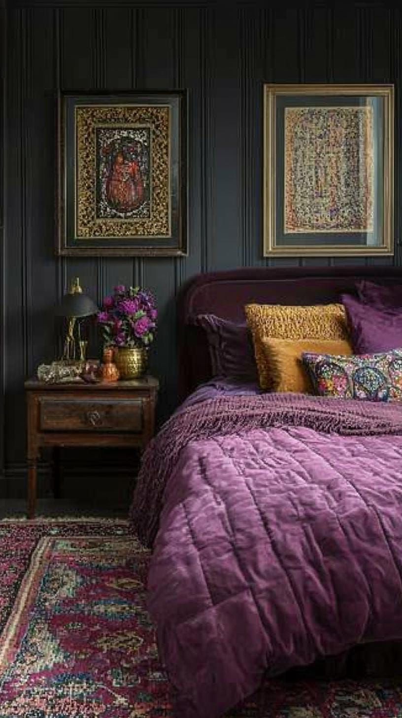 4. Velvet Bedding In Jewel Tones With Art - photo 2