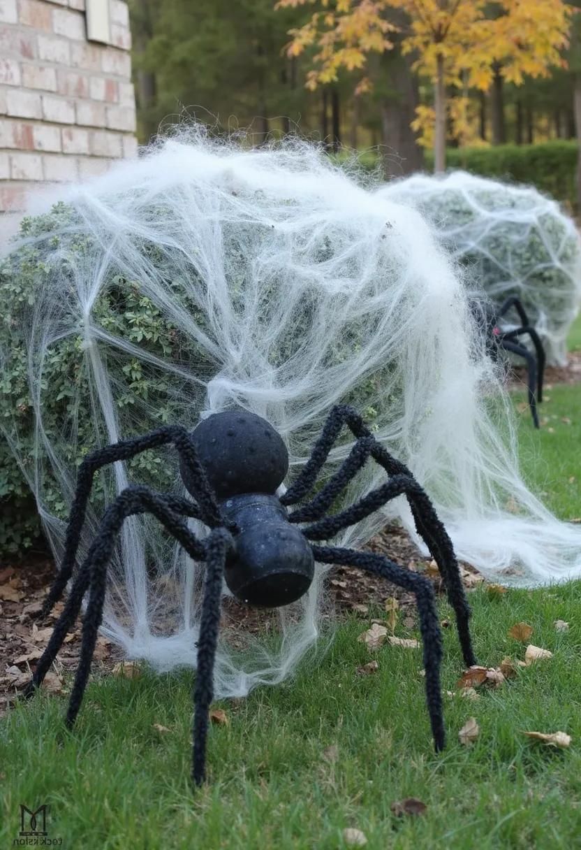 9. Spooky Bush Spider Web Display