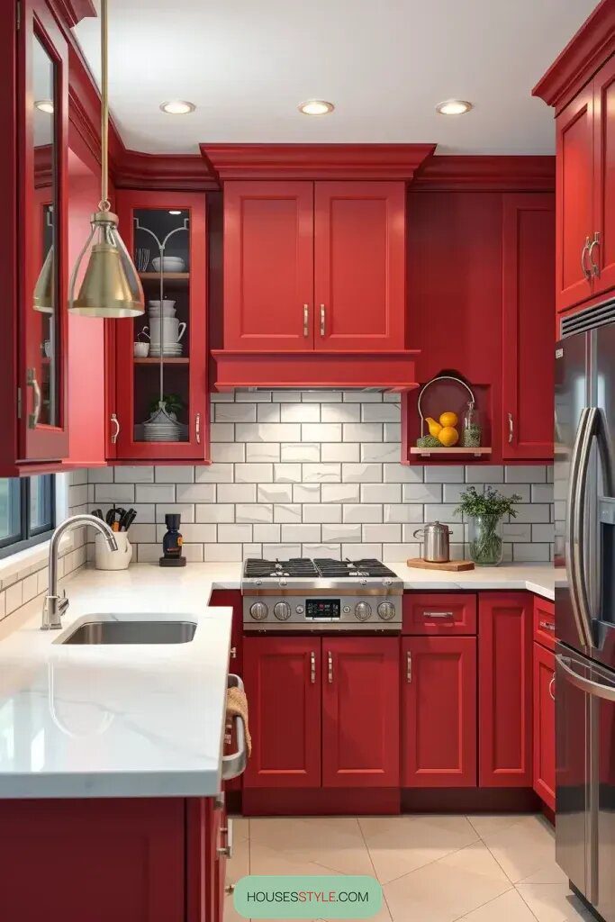 Subway Tile Backsplashes for Red Cabinets - photo 2