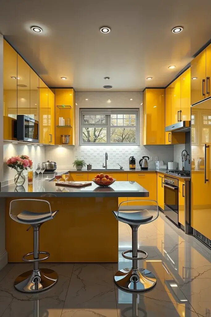 Bright and Shiny Yellow Cabinets for a Modern Kitchen - photo 2