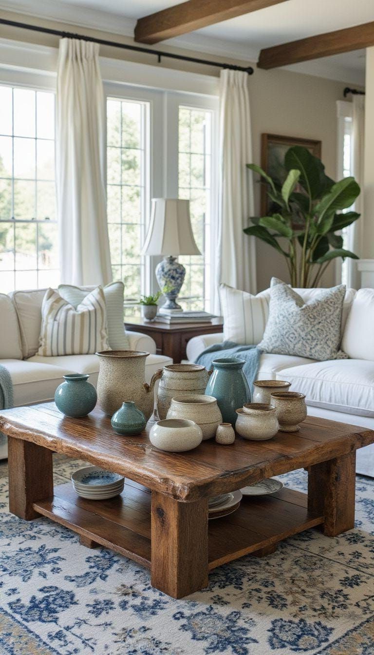 14. Slip Pottery Centerpiece on Wood Table