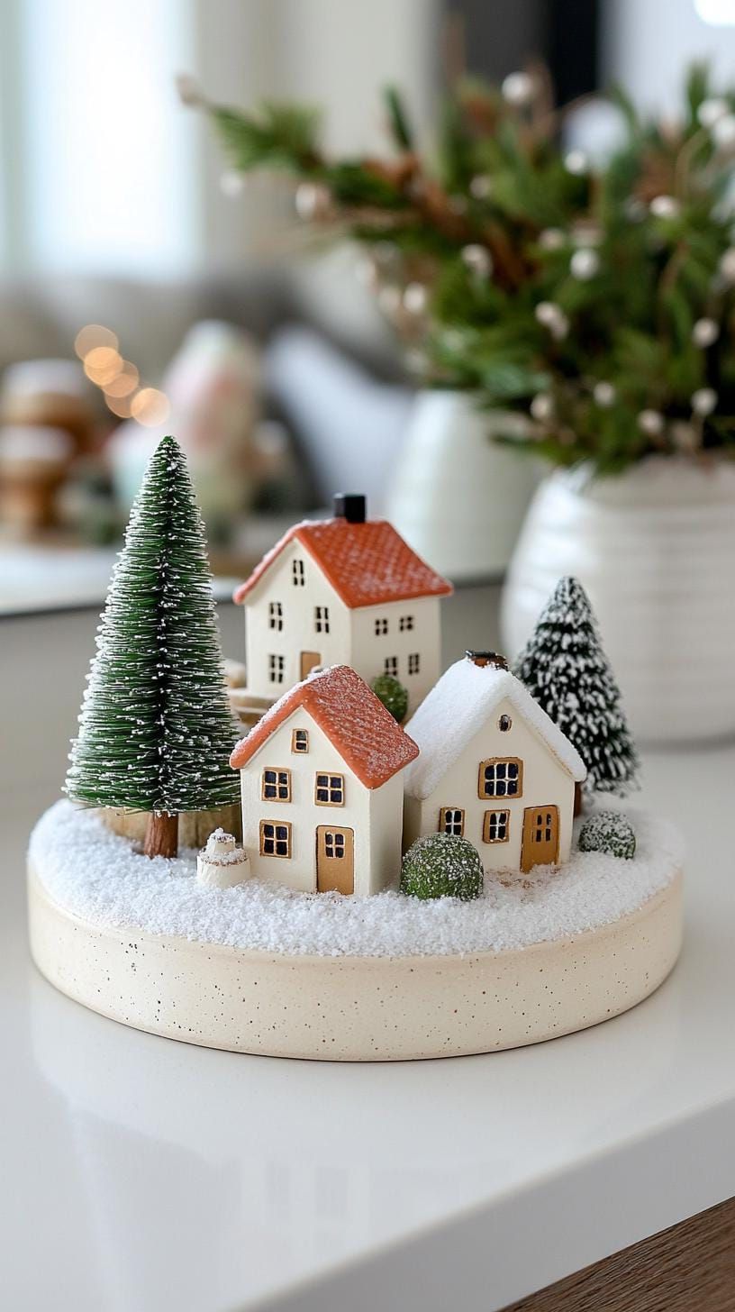 11. Mini Christmas Village on the Counter