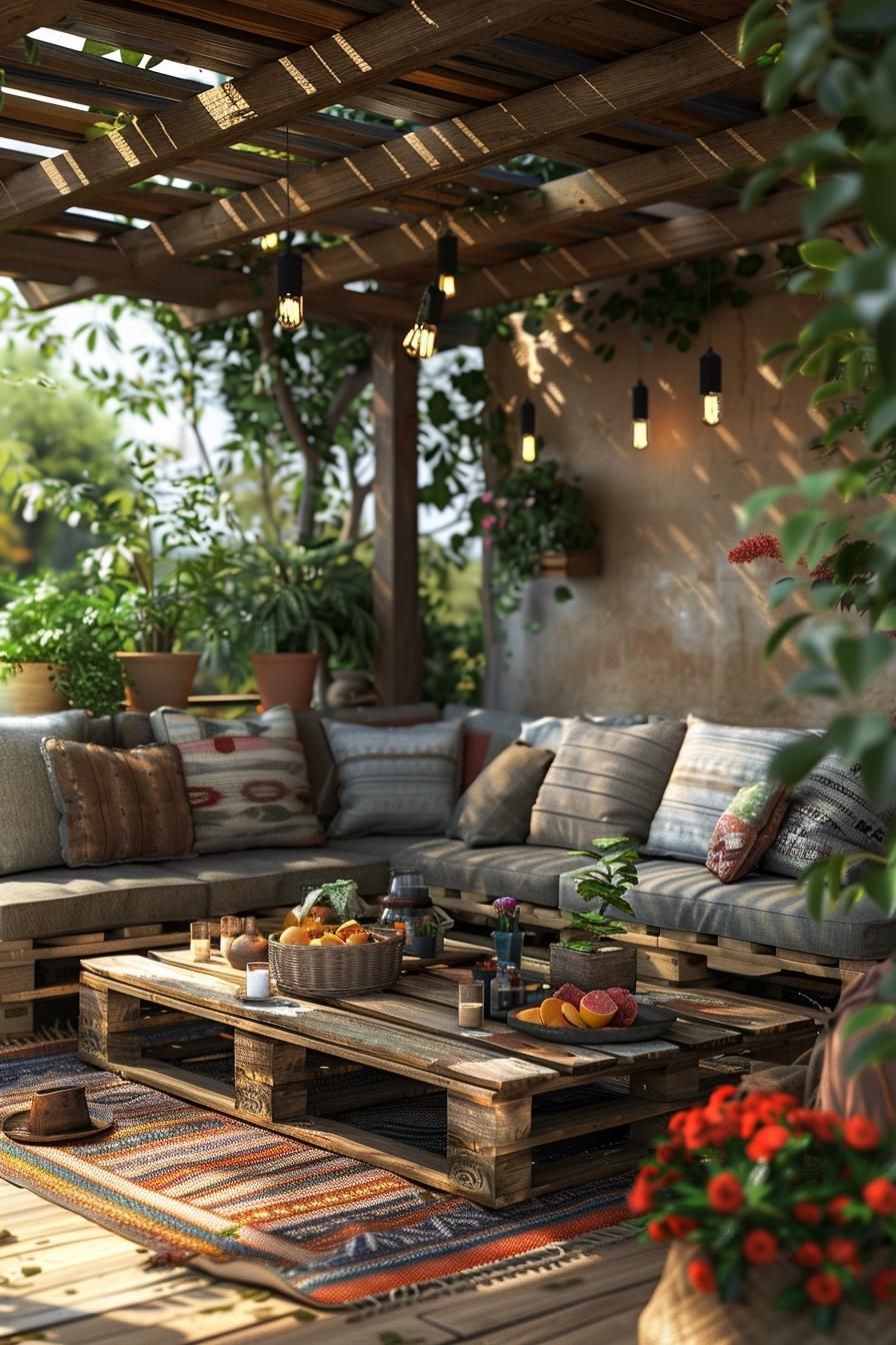 11. Rustic Pallet Furniture for a Boho Patio