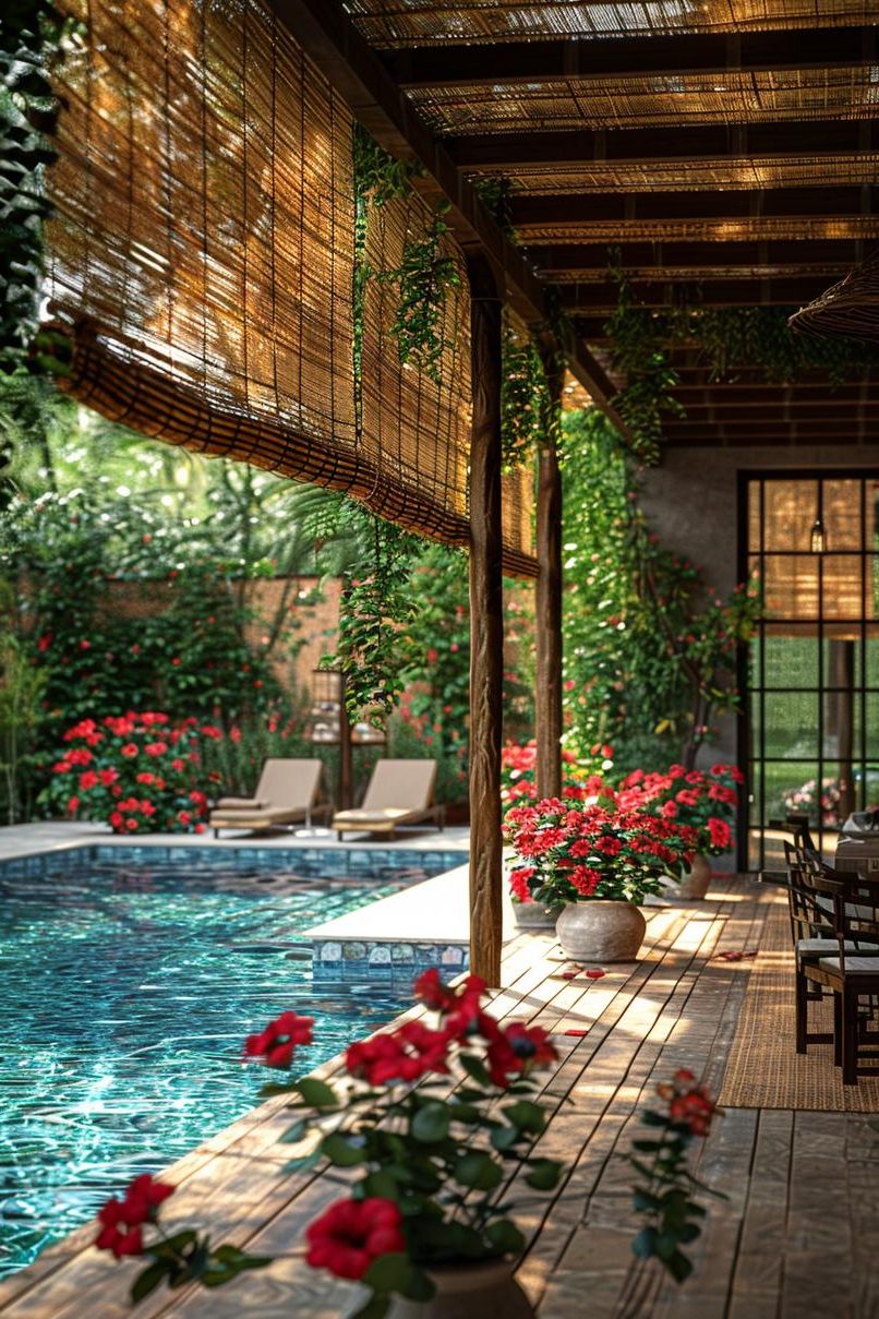 8. Bamboo Privacy Screens with Climbing Vines
