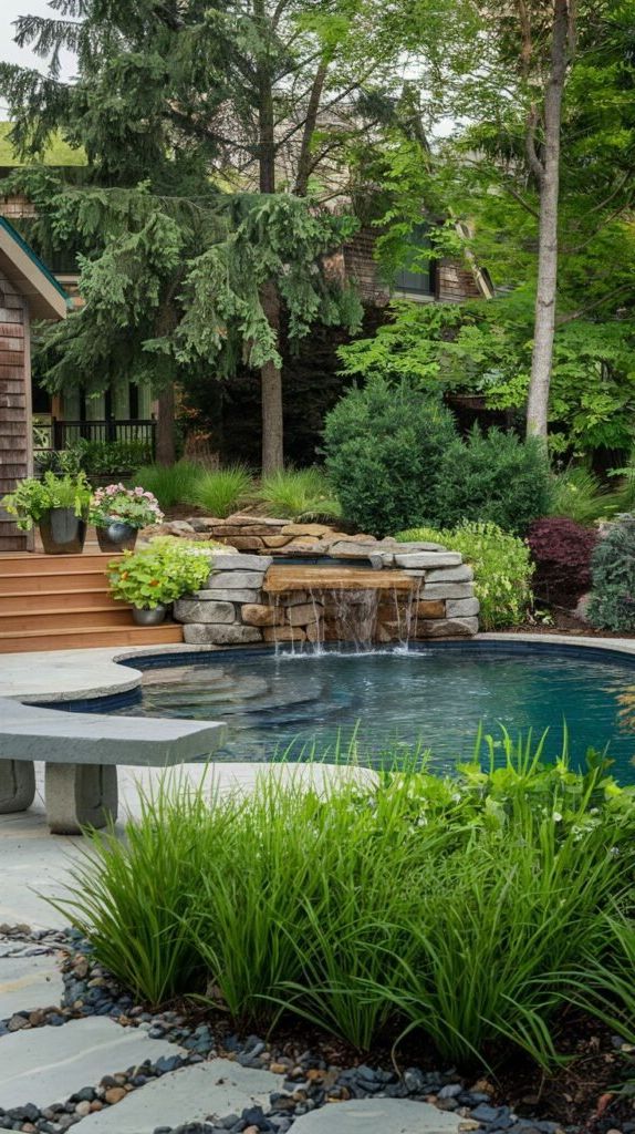 15. Rectangular Pool With Rock Waterfall Feature