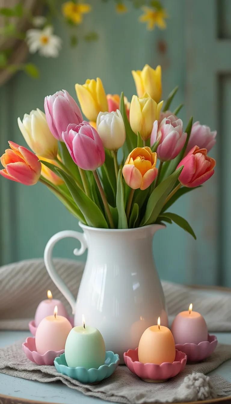 4. Tulip Pitcher With Egg Candle Holders