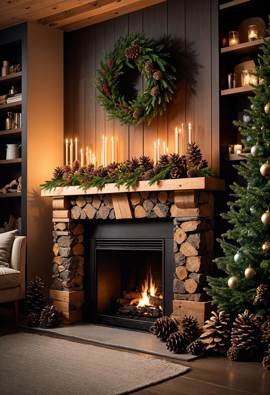 3. Rustic Wood and Pine Cone Mantle Decor - photo 4