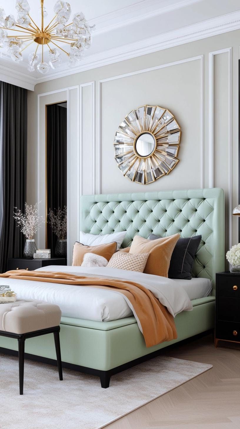 6. Art Deco Haven with a Sage Green Velvet Headboard - photo 2