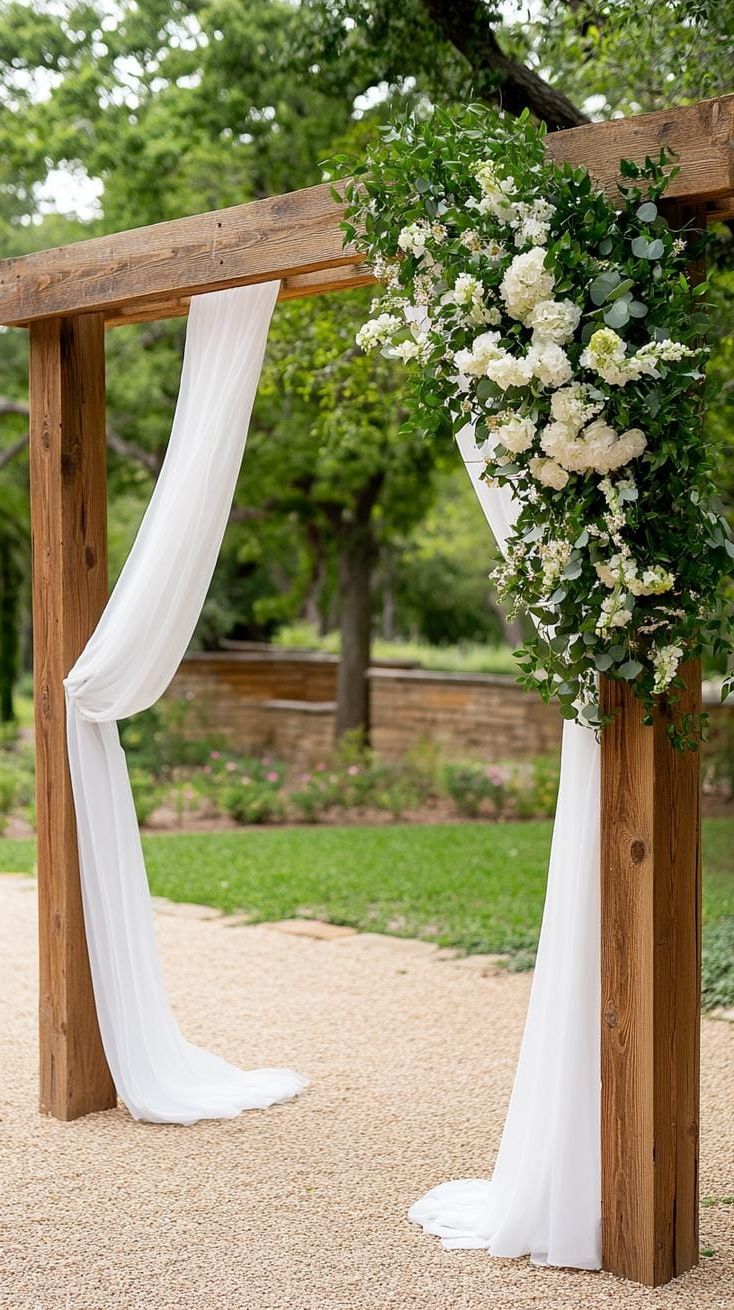 2. Rustic Wedding Arch With Flowing White Fabric - photo 2