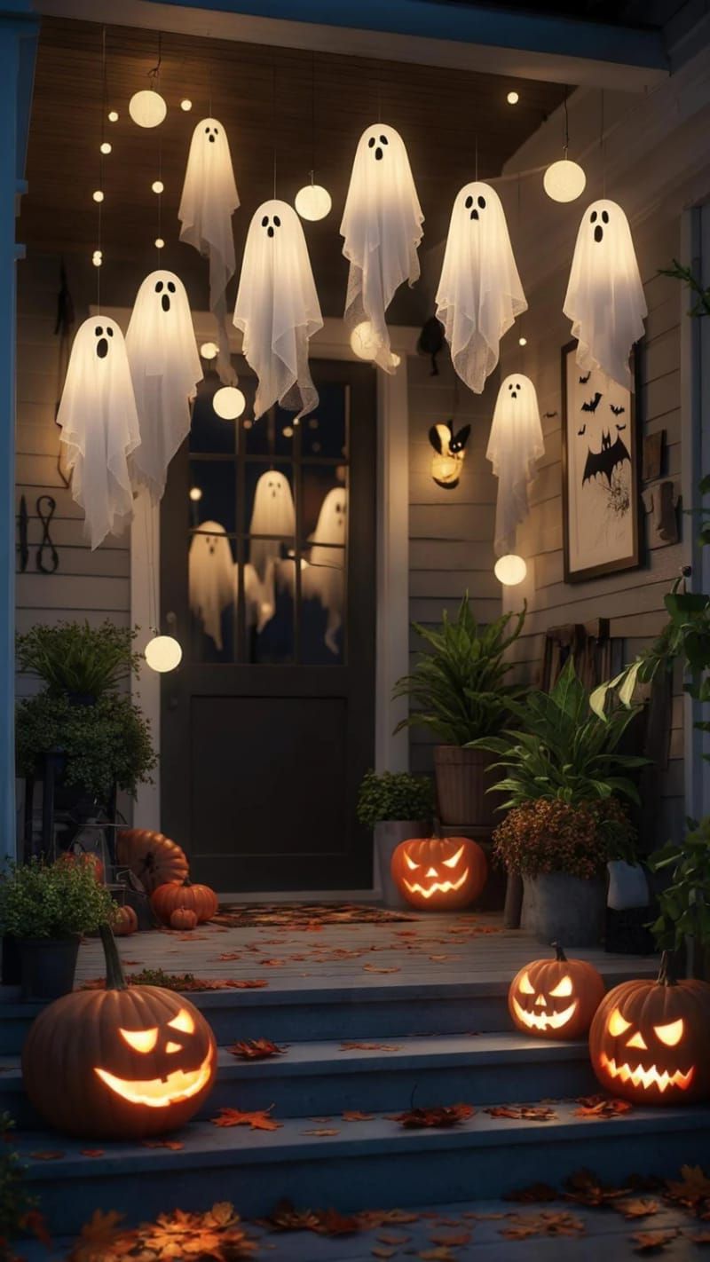 8. Glowing Ghost Garland Made from Cheesecloth - photo 3