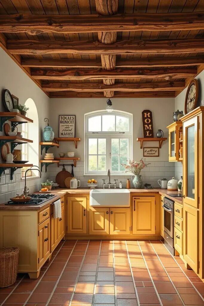 Yellow Cupboards for Rustic Farmhouse Kitchens