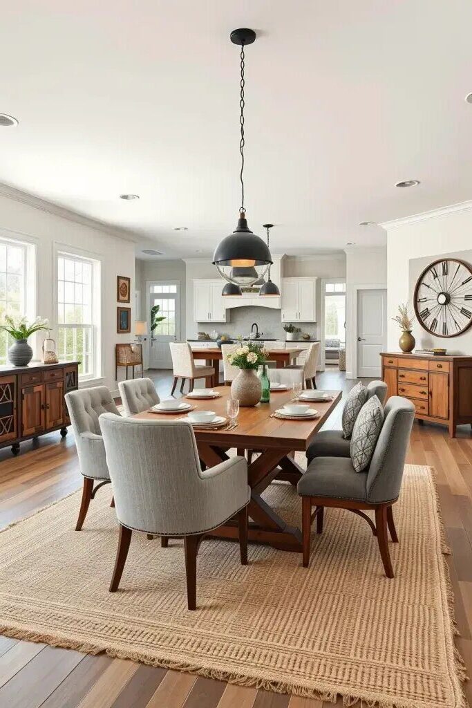 Farmhouse Dining Rooms in Open-Concept Homes