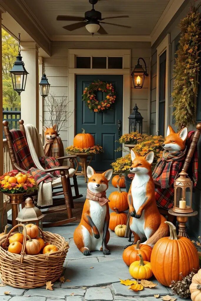 Ceramic Foxes Bundled Up for Autumn