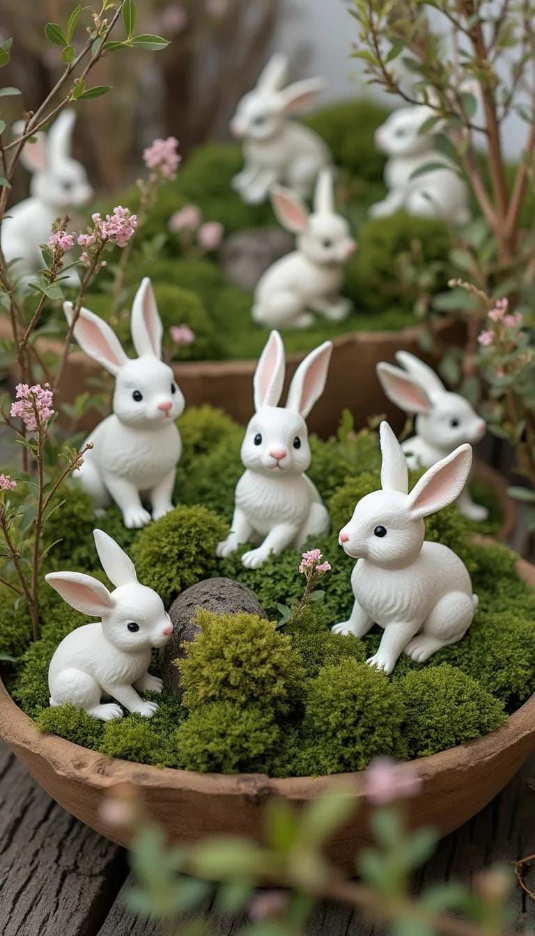 9. Dough Bowl With Moss And White Bunnies