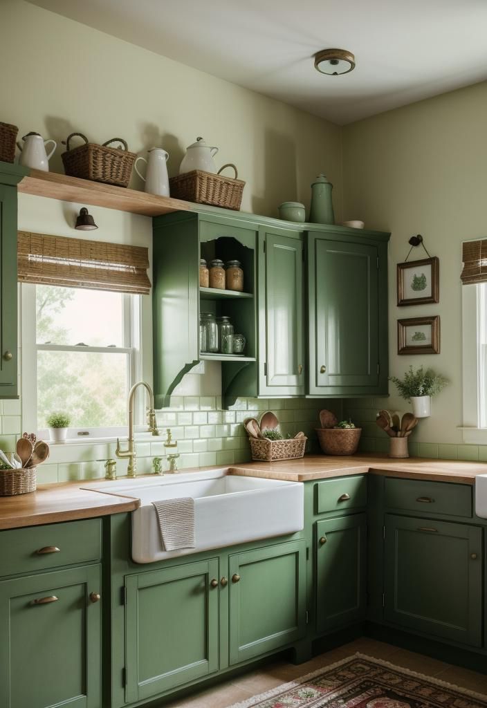 12. Moss Green Cabinets with Farmhouse Sink